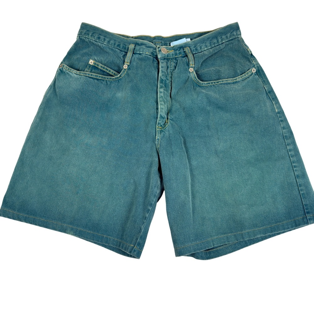 Vintage Nada NuFF Contempo Casuals Teal Denim High Waisted Shorts Womens 9 USA